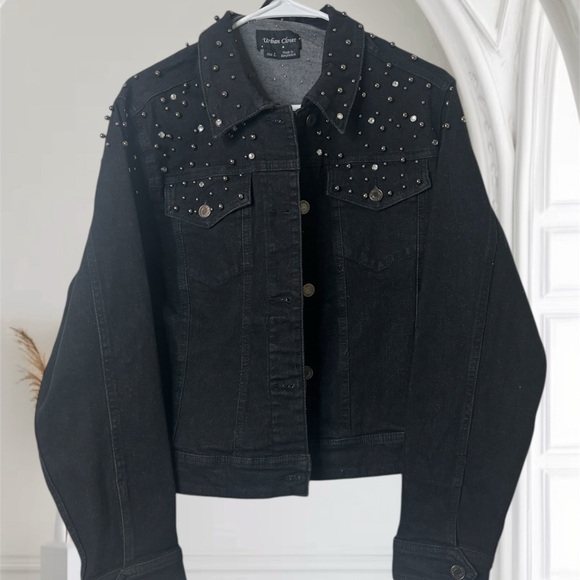 Classic Jackets & Blazers - Classic Black Denim Jacket with Stud Accents